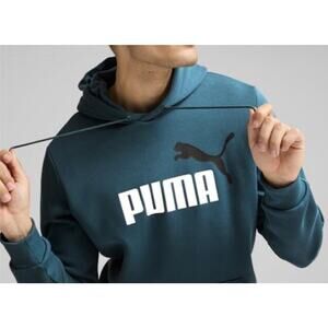 Puma Graphic Logo Hoodie Sweater Blue Drawstrings Pockets Mens Size XXL